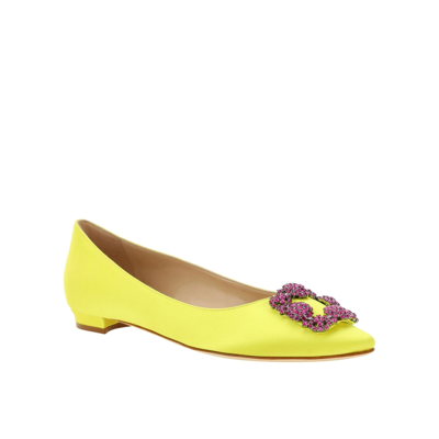 Shop Manolo Blahnik Hangisi Ballerina Shoes In Yellow