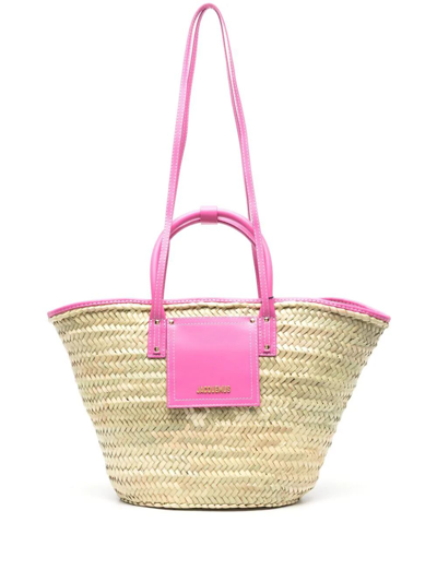 Shop Jacquemus Le Panier Soli In Neon Pink