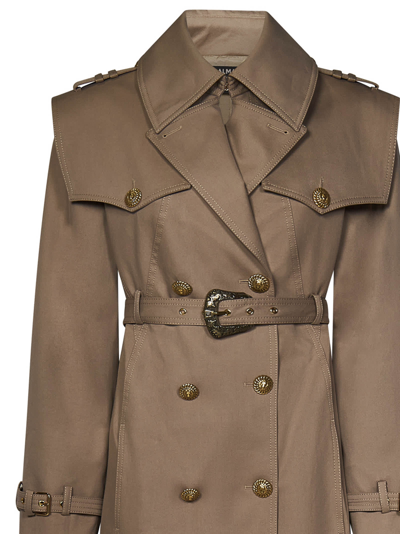 Shop Balmain Coat In Brown