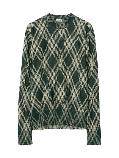Burberry Check Cotton Blend Crinkled Sweater In Ivy Ip Check