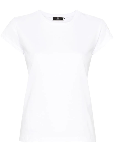 Shop Elisabetta Franchi Short Sleeves Logo T-shirt In Chalk