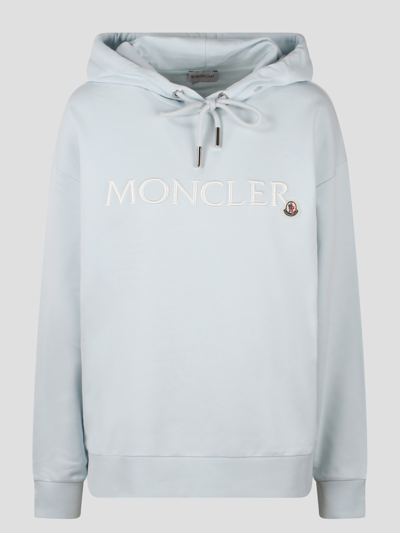 Shop Moncler Embroidered Logo Hoodie In Blue