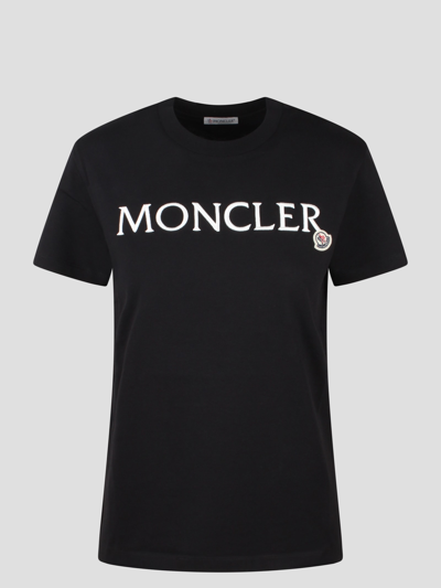 Shop Moncler Embroidered Logo T-shirt In Black