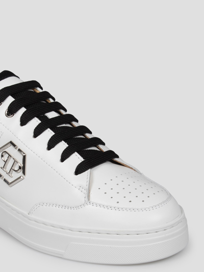 Shop Philipp Plein Mix Leather Low-top Sneakers In White