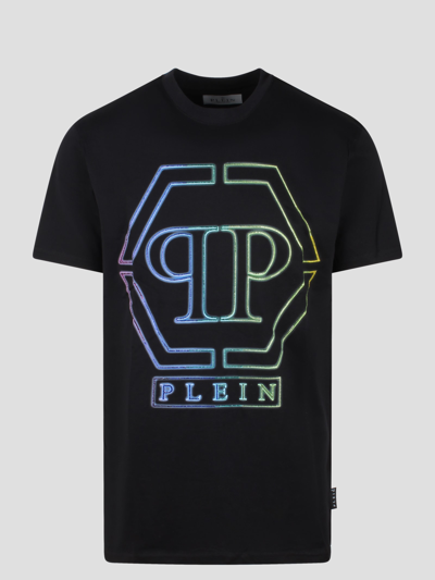 Shop Philipp Plein Embroidered Round Neck Ss Hexagon T-shirt In Black