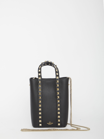 Shop Valentino Rockstud Chain Mini Tote Bag In Black