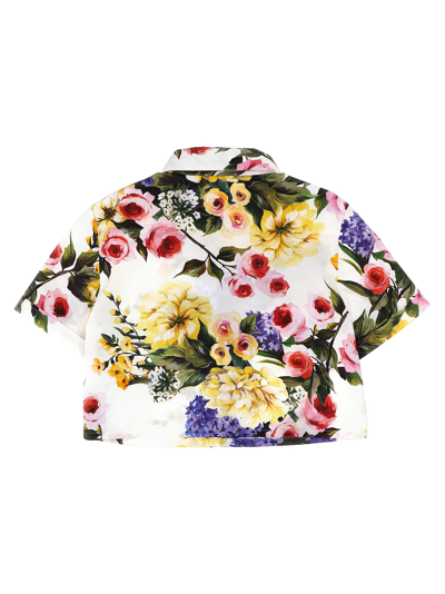 Dolce & Gabbana Garden Print Poplin Crop Shirt In Multicolor