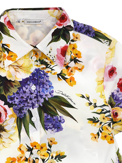 Dolce & Gabbana Garden Print Poplin Crop Shirt In Multicolor