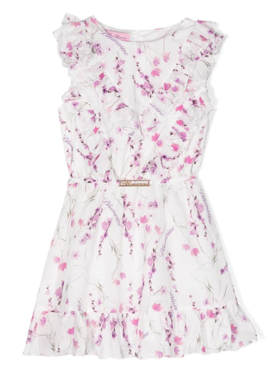 Shop Miss Blumarine White Dress With Ruffles And Floral Print