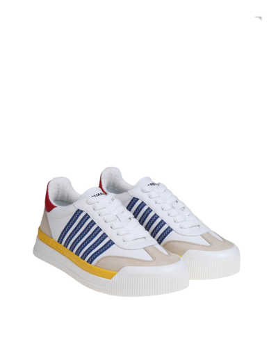 Shop Dsquared2 New Jersey Sneakers In White/blue Leather In White/yellow/blue