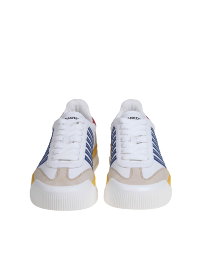 Shop Dsquared2 New Jersey Sneakers In White/blue Leather In White/yellow/blue