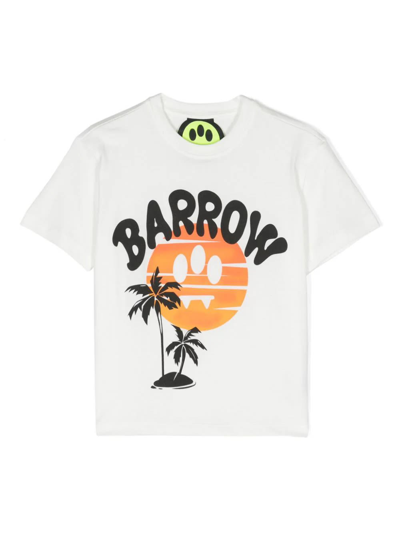 Shop Barrow White T-shirt With Logo And Palm Graphics