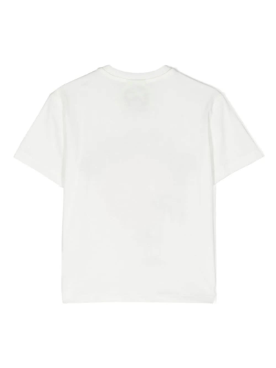 Shop Barrow White T-shirt With Logo And Palm Graphics