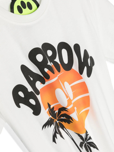 Shop Barrow White T-shirt With Logo And Palm Graphics