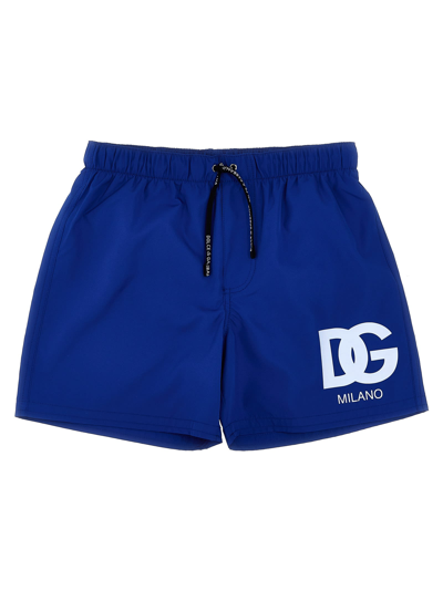 Shop Dolce & Gabbana Logo Print Swim Shorts In Blue