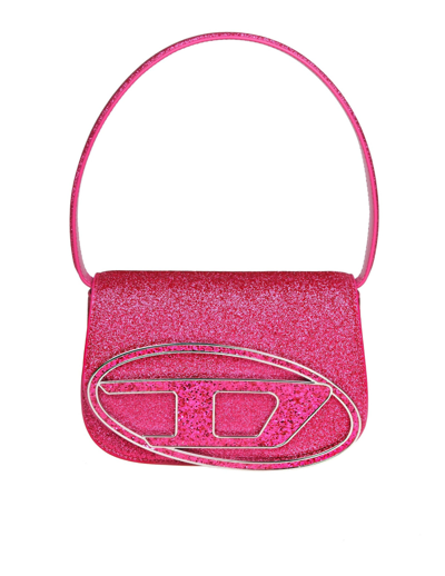 Shop Diesel 1dr Shoulder Bag In Fuchsia Color Glitter Fabric In Fucsia