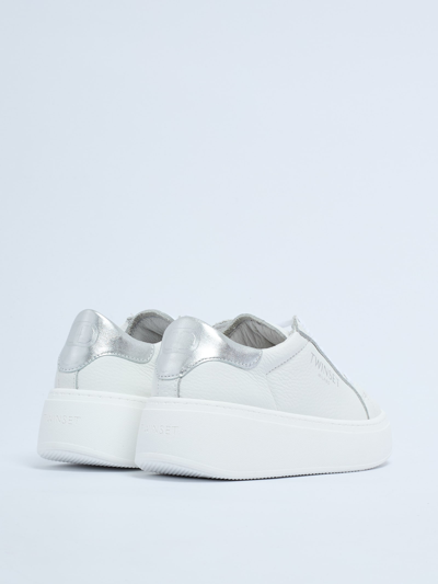 Shop Twinset Fabric Sneaker In Bianco-argento