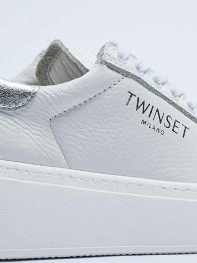 Shop Twinset Fabric Sneaker In Bianco-argento