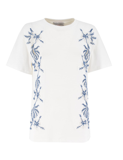 Shop Ermanno Firenze T-shirt In Off White/light Blue