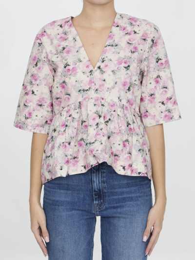 Shop Ganni Peplum Blouse In Pink