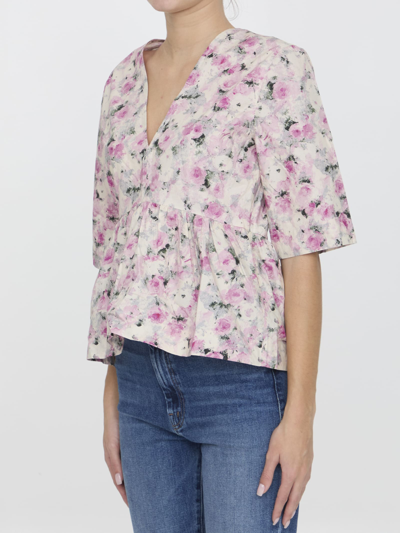 Shop Ganni Peplum Blouse In Pink