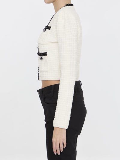 Shop Self-portrait Textured Knit Jacket In Ivory