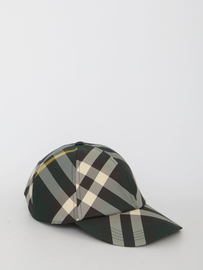 Shop Burberry Check Hat In Green
