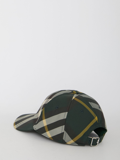 Shop Burberry Check Hat In Green