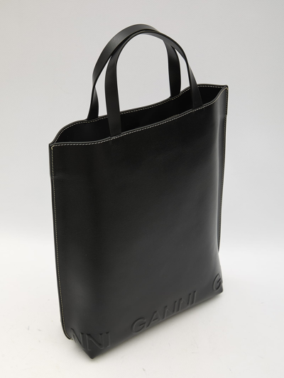 Shop Ganni Banner Medium Tote Bag In Black