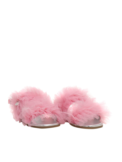 Shop Monnalisa Girls Sandals With Tulle In Pink