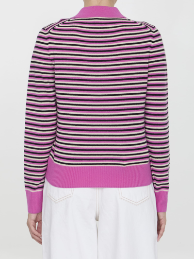 Shop Ganni Striped Polo Sweater In Multicolor
