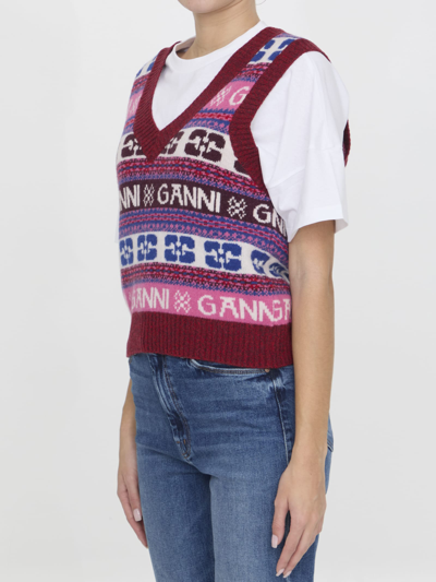 Shop Ganni Wool Vest In Multicolor