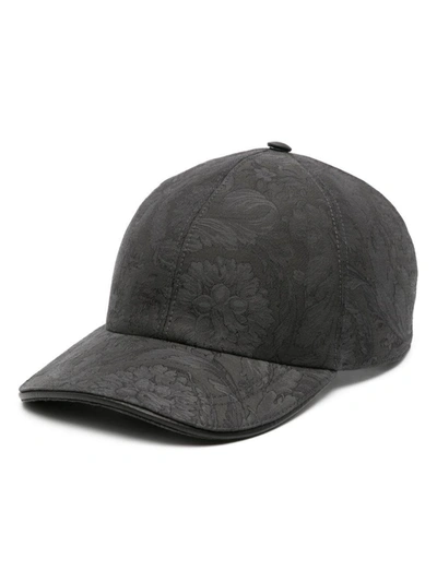 Shop Versace Baseball Cap Art Dox Grs Twill Poly Baroque Pizzata Block Print In Anthracite