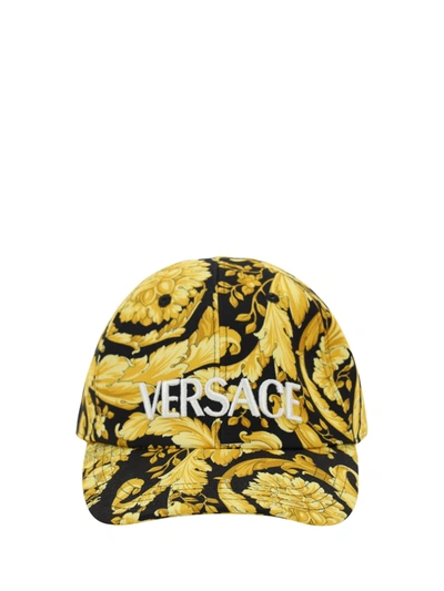 Shop Versace Baseball Cap In Black/gold/black