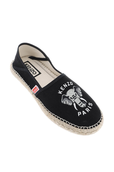 Shop Kenzo Canvas Espadrilles With Logo Embroidery In Black