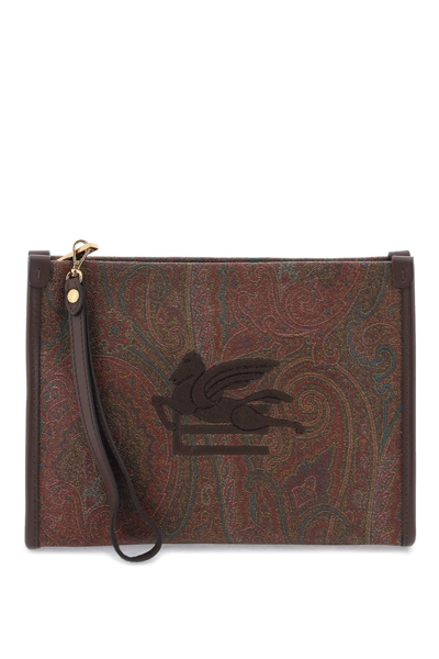 Shop Etro Paisley Pouch With Embroidery In Red,brown
