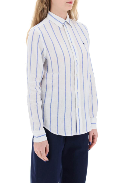 Shop Polo Ralph Lauren Striped Linen Shirt In White,light Blue