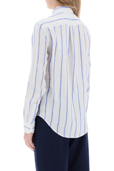 Shop Polo Ralph Lauren Striped Linen Shirt In White,light Blue