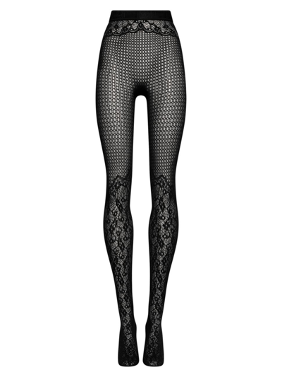 Shop Wolford Women's Floral Lace Tights In Black