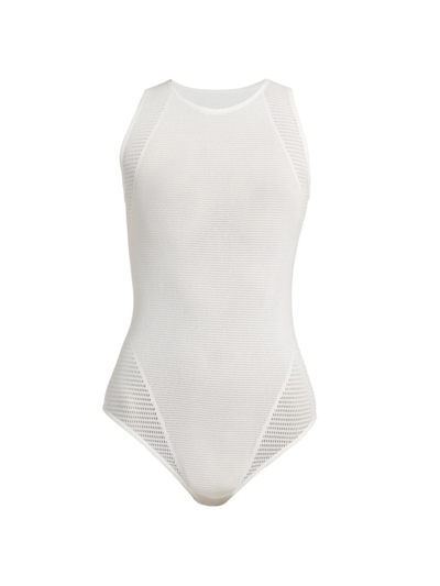 Shop Wolford Women's W Grid Mesh Sleeveless Bodysuit In White