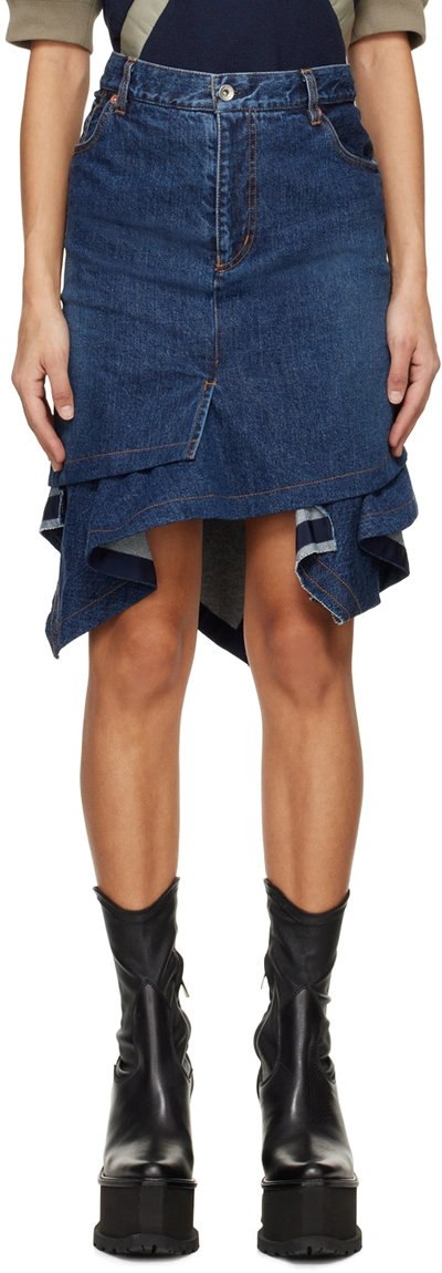 Shop Sacai Blue Asymmetric Denim Midi Skirt In 401 Blue