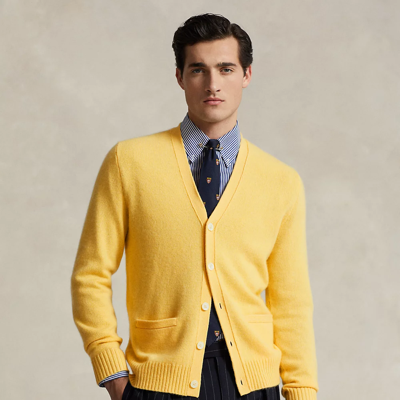 Shop Ralph Lauren Cashmere V-neck Cardigan In Fall Yellow