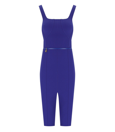Shop Elisabetta Franchi Indigo Blue Sheath Dress With Belt In Blau