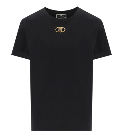 Shop Elisabetta Franchi Black Jersey T-shirt With Logo In Schwarz