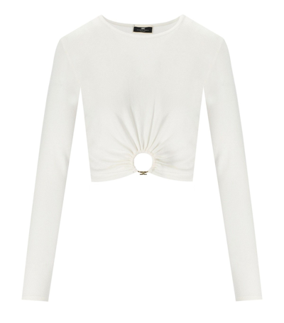 Shop Elisabetta Franchi Ivory Cropped Jumper