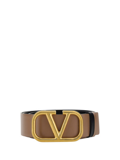 Shop Valentino Garavani Reversible Vlogo Belt In Smokey Brown-nero