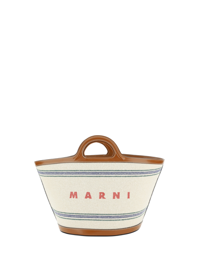 Shop Marni Tropicalia Handbag In Natural/moka