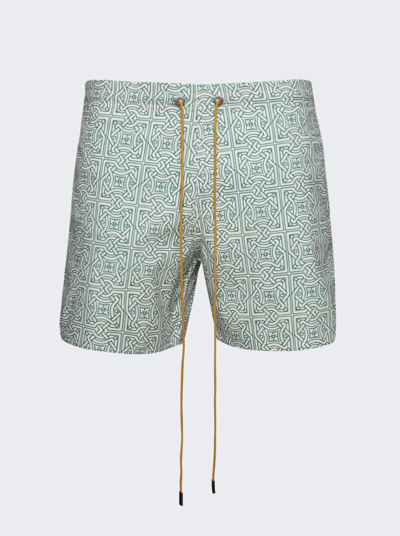 Shop Rhude Cravat Swim Shorts In Teal And Ivory