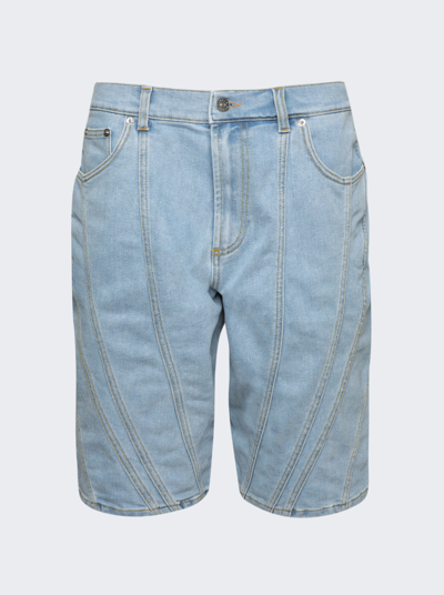 Shop Mugler Spiral Baggy Denim Shorts In Light Blue
