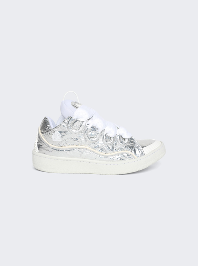 Shop Lanvin Curb Metallic Effect Sneakers In Silver